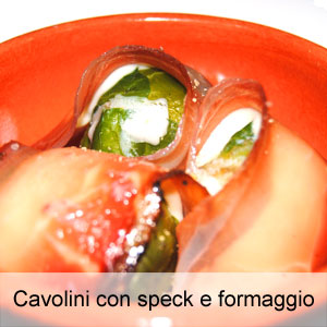 antipasto cavolini di bruxelles con speck e formaggio