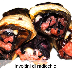 involtini di radicchio ripieni di pasta di salame e scamorza affumicata