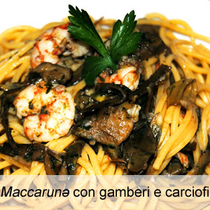 ricetta maccheroni alla chitarra carrati con gamberi e carciofi