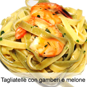 ricetta pasta con gamberi e melone