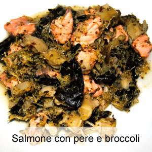 ricetta salmone con pere e broccoli