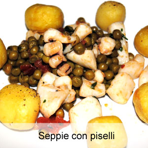 ricetta seppie con piselli e pomodori