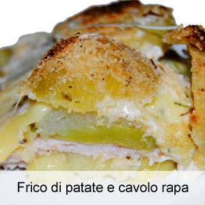 ricetta rivisitata frico con patate, cavolo rapa, formaggio montasio e prosciutto o speck