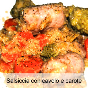 ricetta cavolo romano con salsiccia piccante e carote